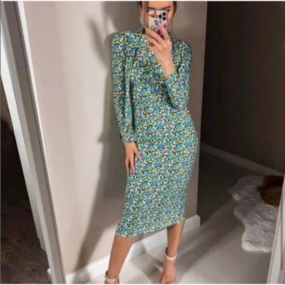 Zara Midi Floral Dress Size Medium - Picture 3 of 16